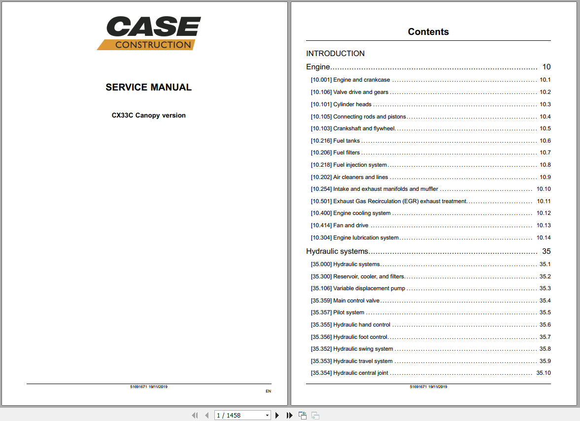 Case Mini Excavator CX33C Service Manual 1 1