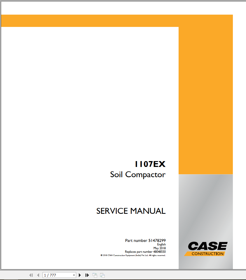 Case Soil Compactor 1107EX Service Manual51478299 13t2HY