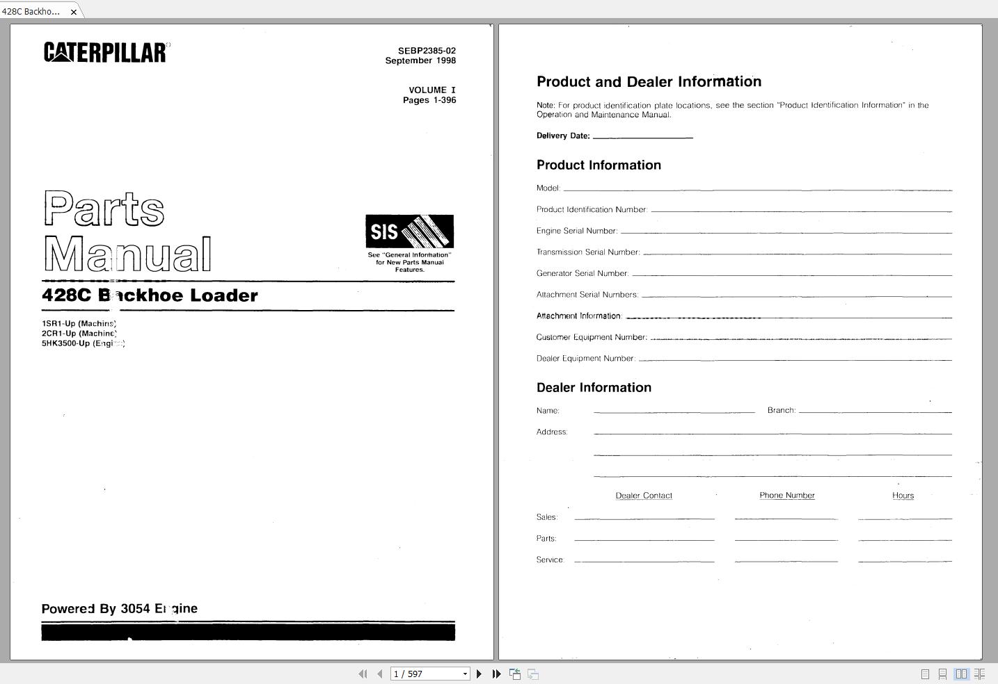 Caterpiller 428C Backhoe Loader Parts Manual1