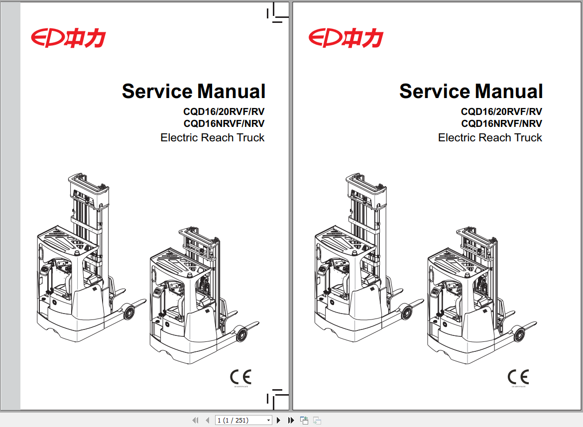 EP Electric Forklift CQD16 20RVF Service Part Manual 1