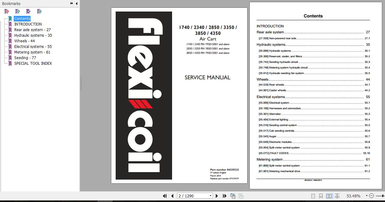 Flexicoil Air Cart 1740 4350 Service Manual84329222 2
