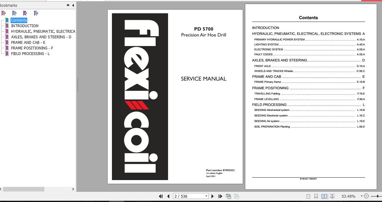 Flexicoil PD5700 Precision Air Hoe Drill Repair Manual87492432 2