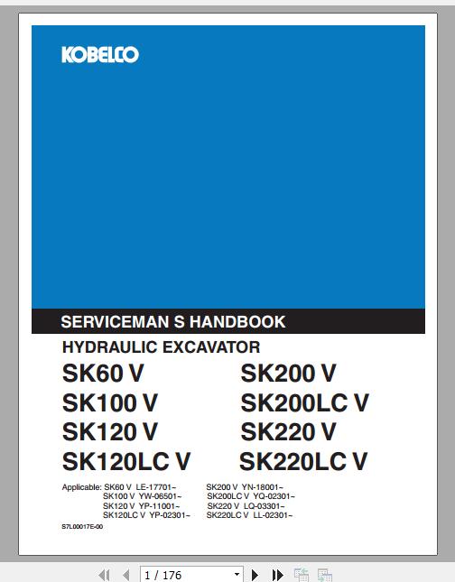 Kobelco Excavator SK60 SK220LC Servicemans HandbookS7L00017E 1