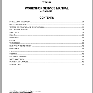 Massey Ferguson Tractor 2625 Workshop Service Manual 1
