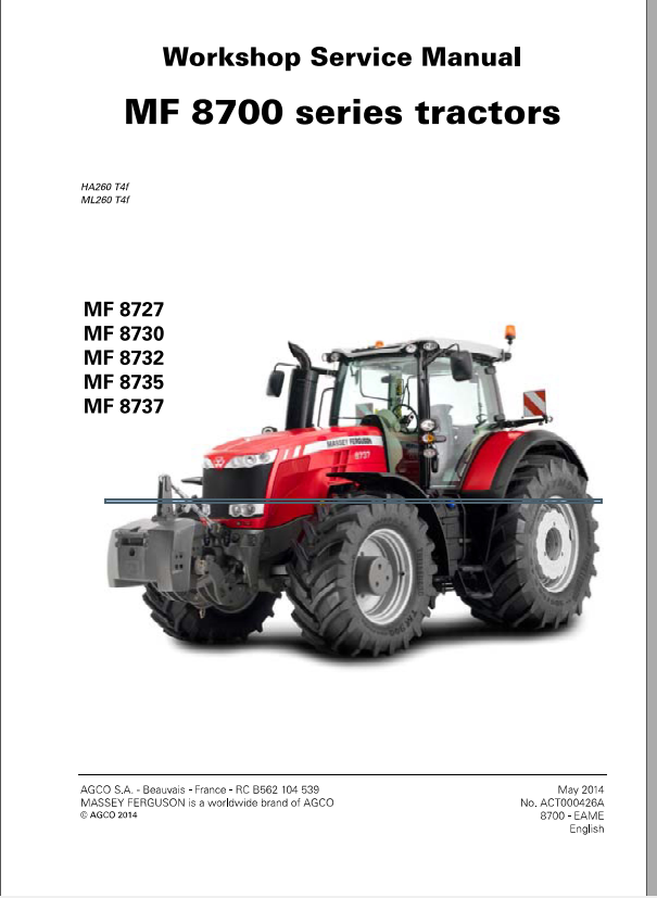 Massey Ferguson Tractor MF 8727 8730 8732 8735 8737 Workshop Service Manual 17wPA1