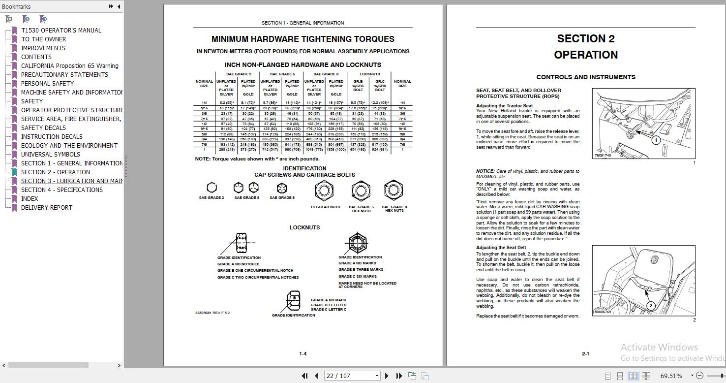 New Holland T1530 Tractor Operators Manual884244199 2