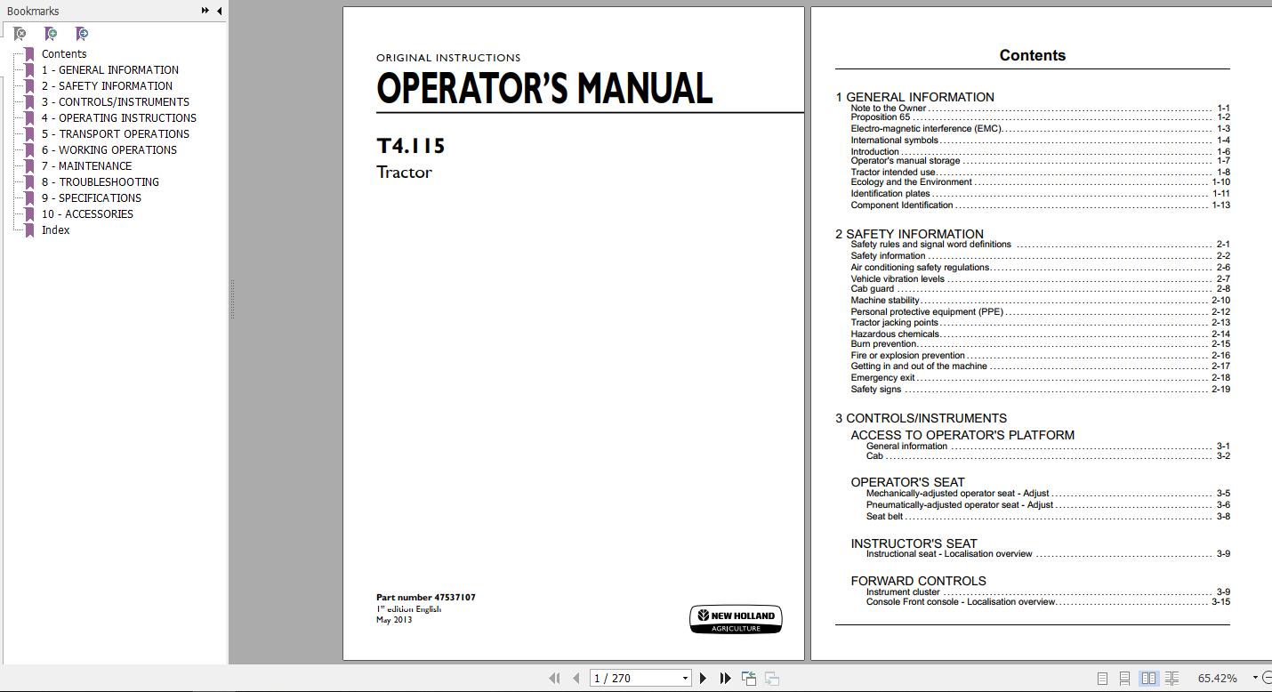 New Holland T4115 Tractor Operators Manual47537107 1