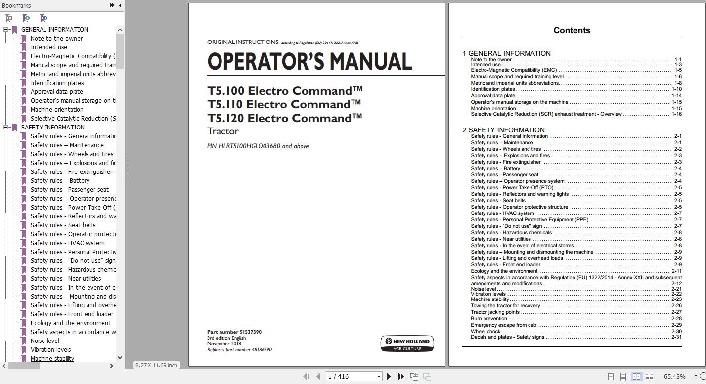 New Holland T5100 T5110 T5120 Electro Command Tractor Operators Manual51537390 1