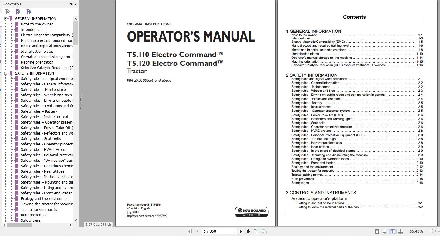 New Holland T5110 T5120 Electro Command Tractor Operators Manual51517456 1