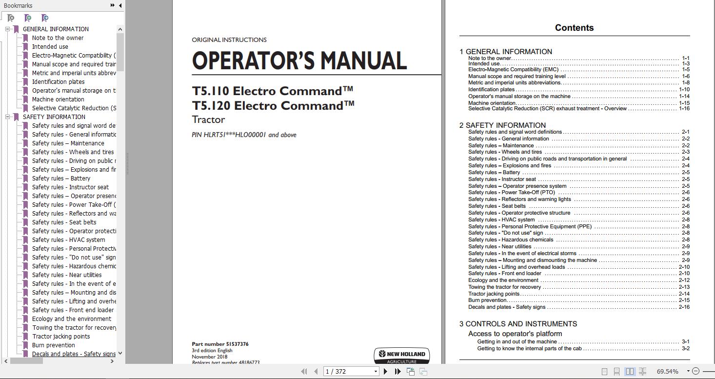 New Holland T5110 T5120 Electro Command Tractor Operators Manual51537376 1