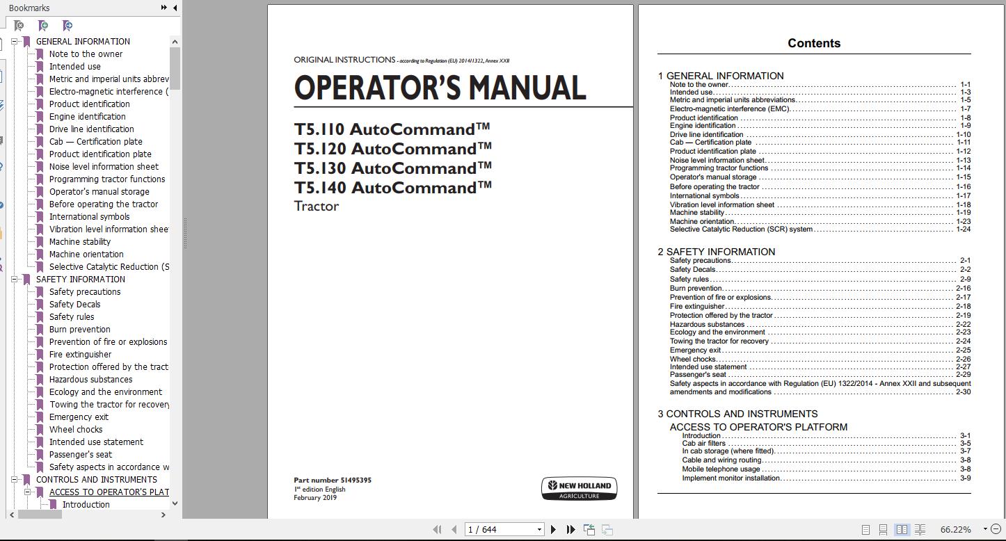New Holland T5110 T5120 T5130 T5140 AutoCommand Tractor Operators Manual51495395 1