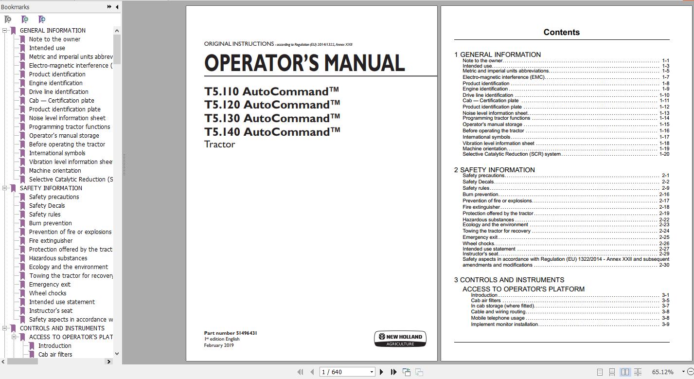 New Holland T5110 T5120 T5130 T5140 AutoCommand Tractor Operators Manual51496431 1