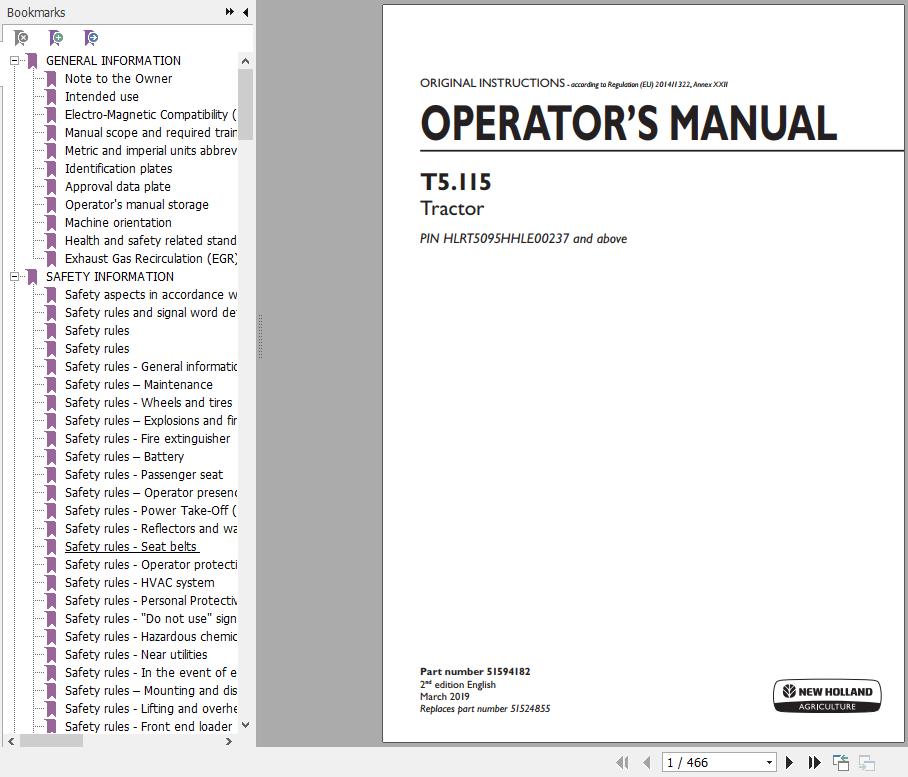 New Holland T5115 Tractor Operators Manual51594182 1