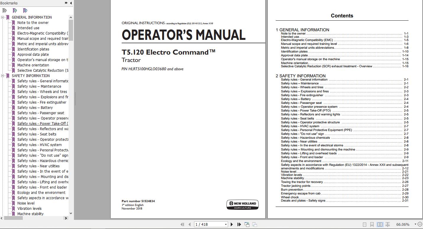 New Holland T5120 Electro Command Tractor Operators Manual51524834 1