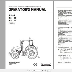 New Holland T595 T5105 T5115 Tractor Operators Manual84495669 1