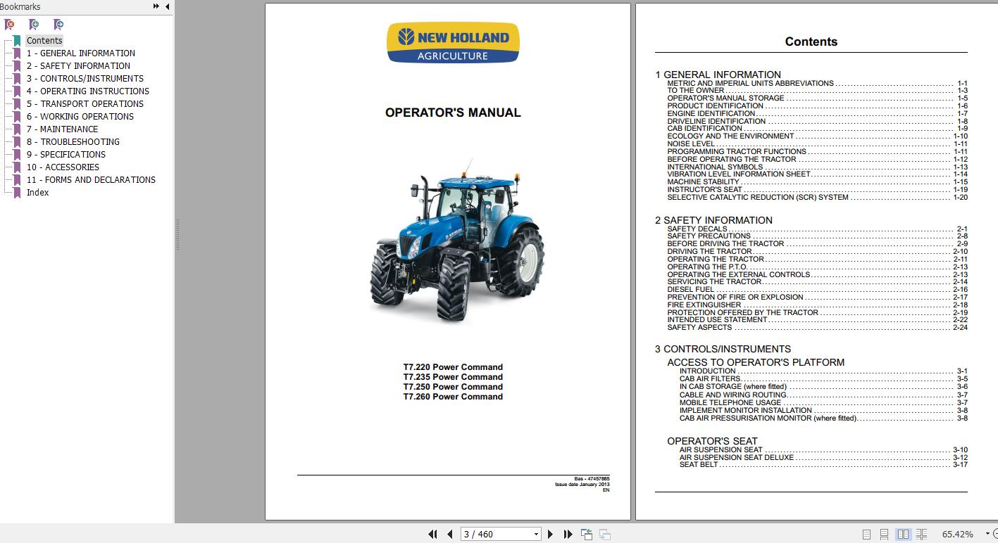 New Holland T7220 T7235 T7250 T7260 Power Command Tractor Operators Manual47457885 2