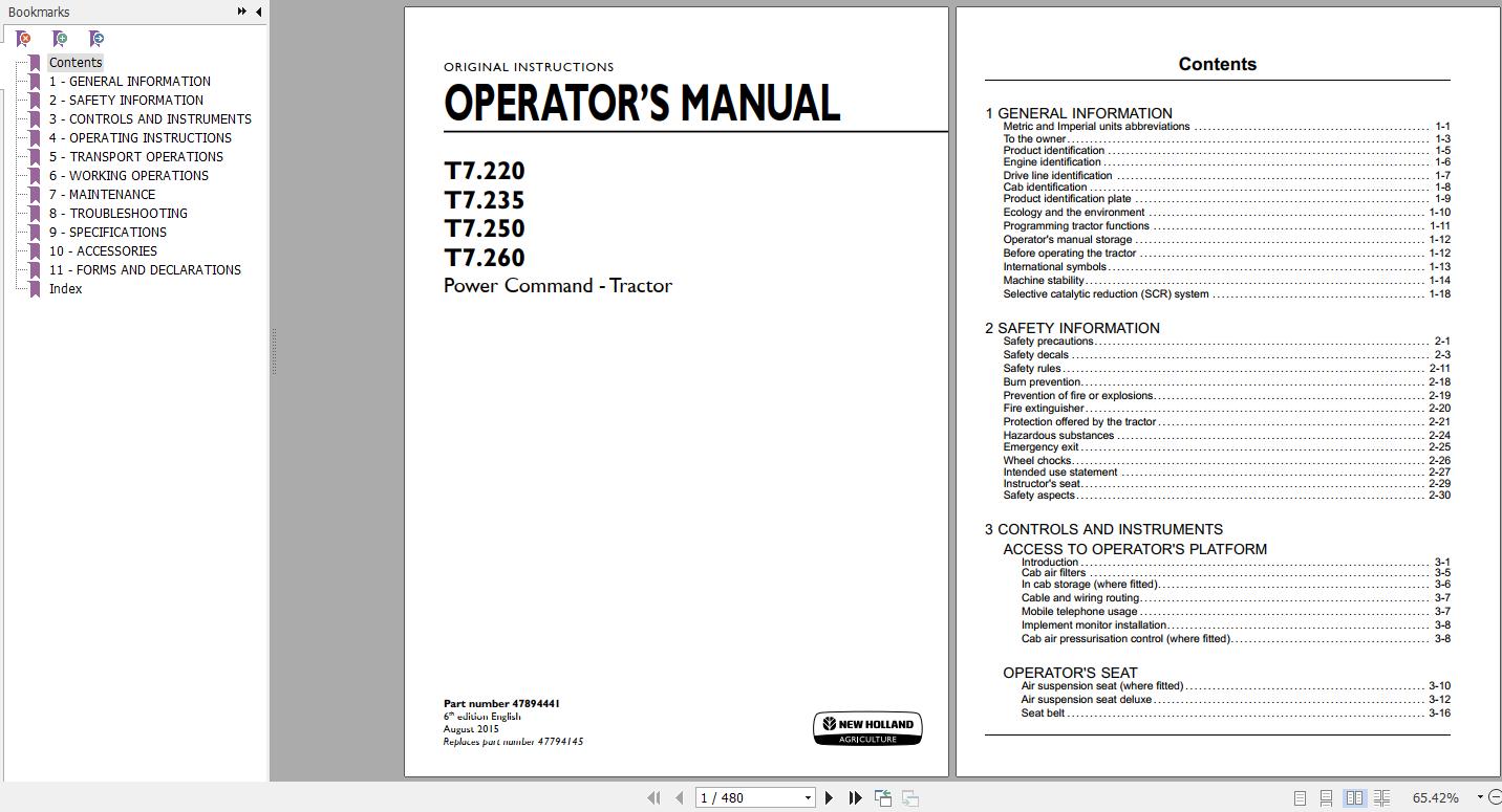 New Holland T7220 T7235 T7250 T7260 Power Command Tractor Operators Manual47894441 1