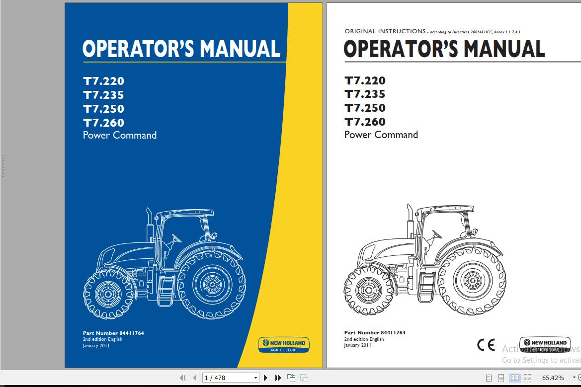 New Holland T7220 T7235 T7250 T7260 Power Command Tractor Operators Manual84411764 1