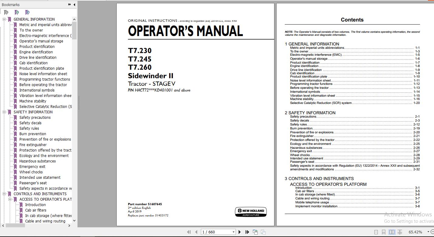 New Holland T7230 T7245 T7260 Sidewinder II Stage V Tractor Operators Manual51607645 1