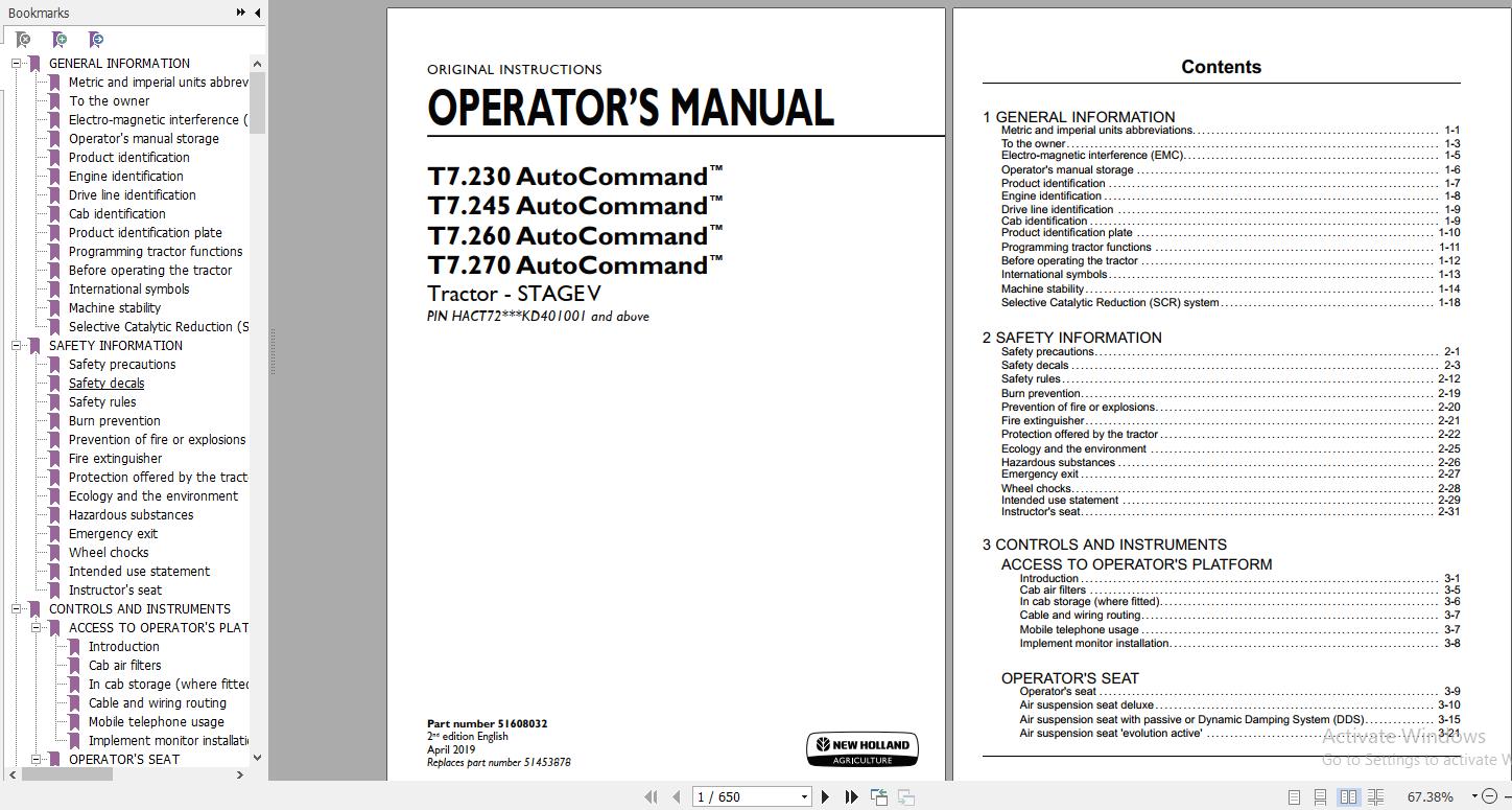 New Holland T7230 T7245 T7260 T7270 AutoCommand Stage V Tractor Operators Manual51608032 1