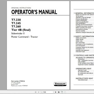 New Holland T7230 T7245 T7260 Tier 4B final Power Command Tractor Operators Manual47789216 1