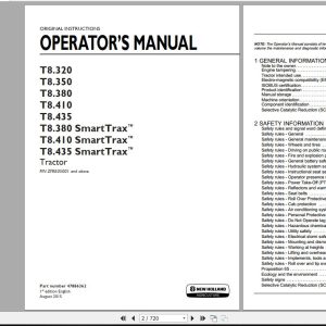 New Holland T8320 T8350 T8380 T8410 T8435 SmartTrax Tractor Operators Manual47886362 1