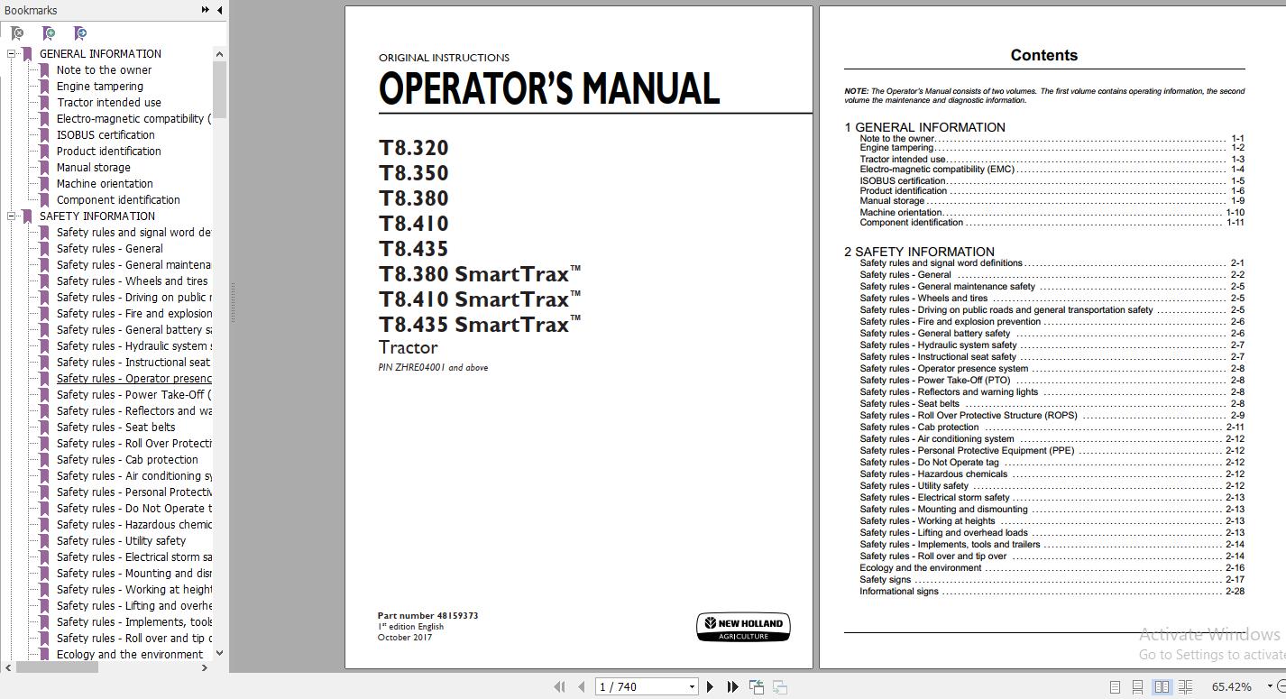 New Holland T8320 T8350 T8380 T8410 T8435 SmartTrax Tractor Operators Manual48159373 1