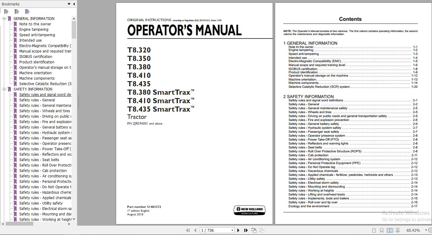 New Holland T8320 T8350 T8380 T8410 T8435 SmartTrax Tractor Operators Manual51483372 1