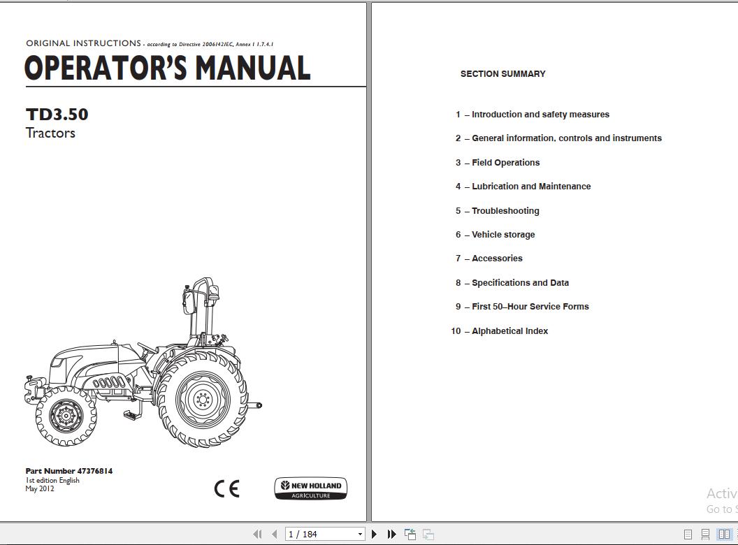 New Holland TD350 Tractor Operators Manual47376814 1