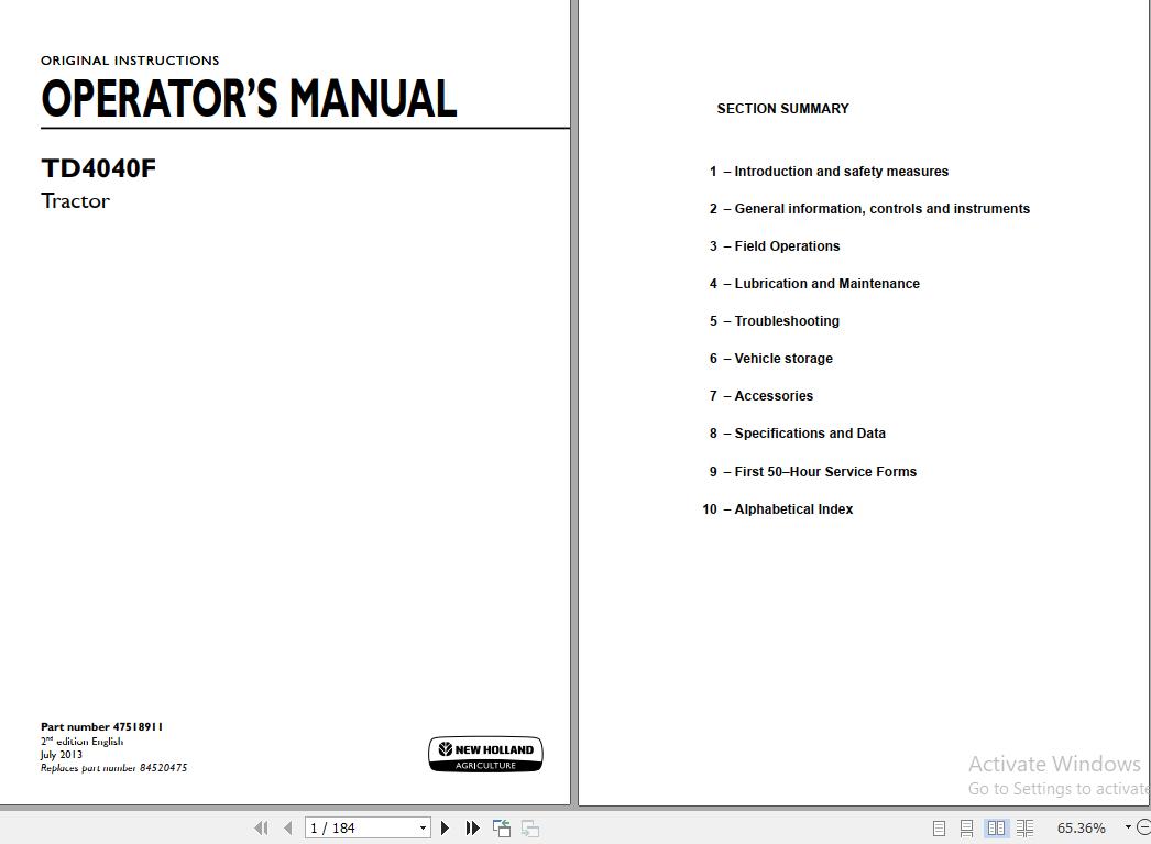 New Holland TD4040F Tractor Operators Manual47518911 1