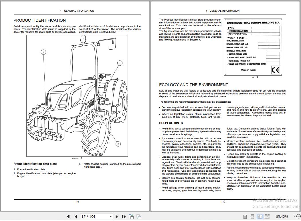New Holland TD470F TD480F TD490F Tractor Operators Manual47646518 2
