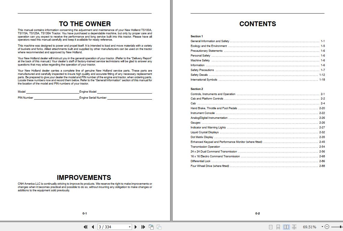 New Holland TS100A TS115A TS125A TS135A Plus and Deluxe Tractor Operators Manual82999233 2