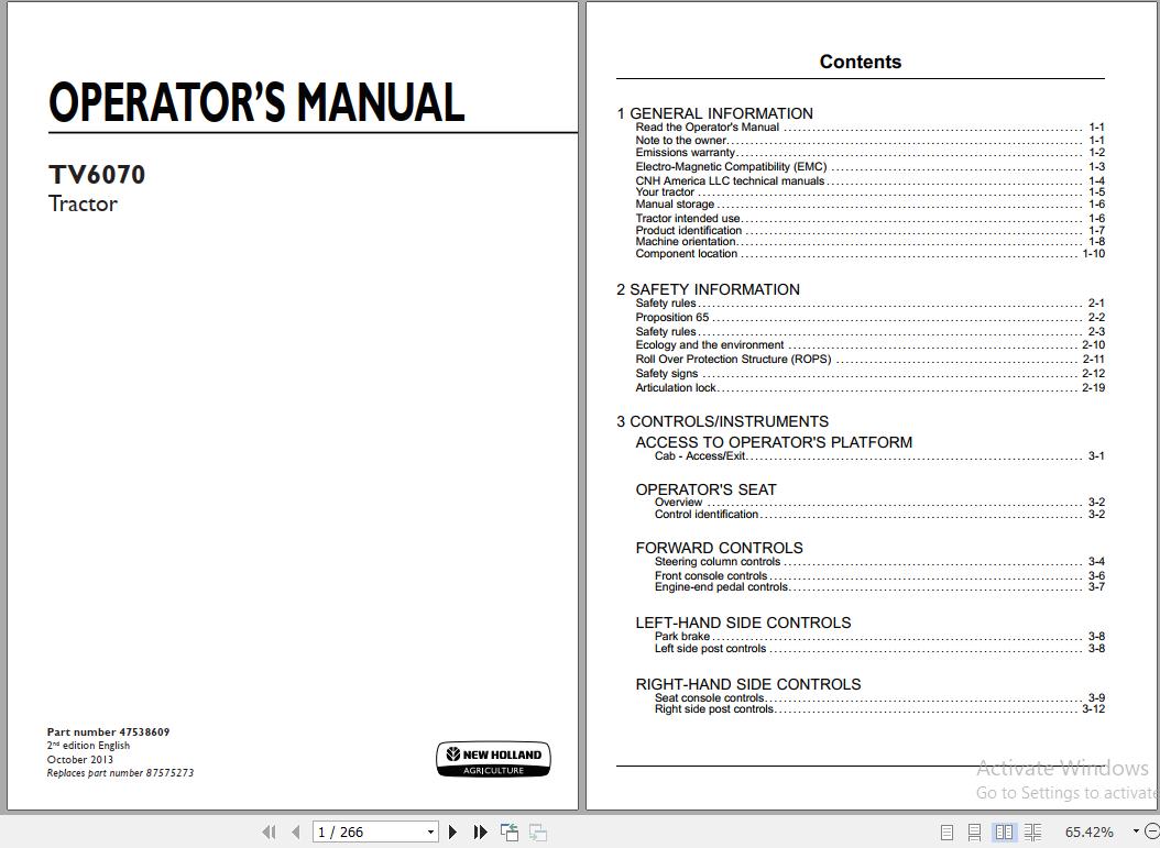 New Holland TV6070 Tractors Operators Manual47538609 1