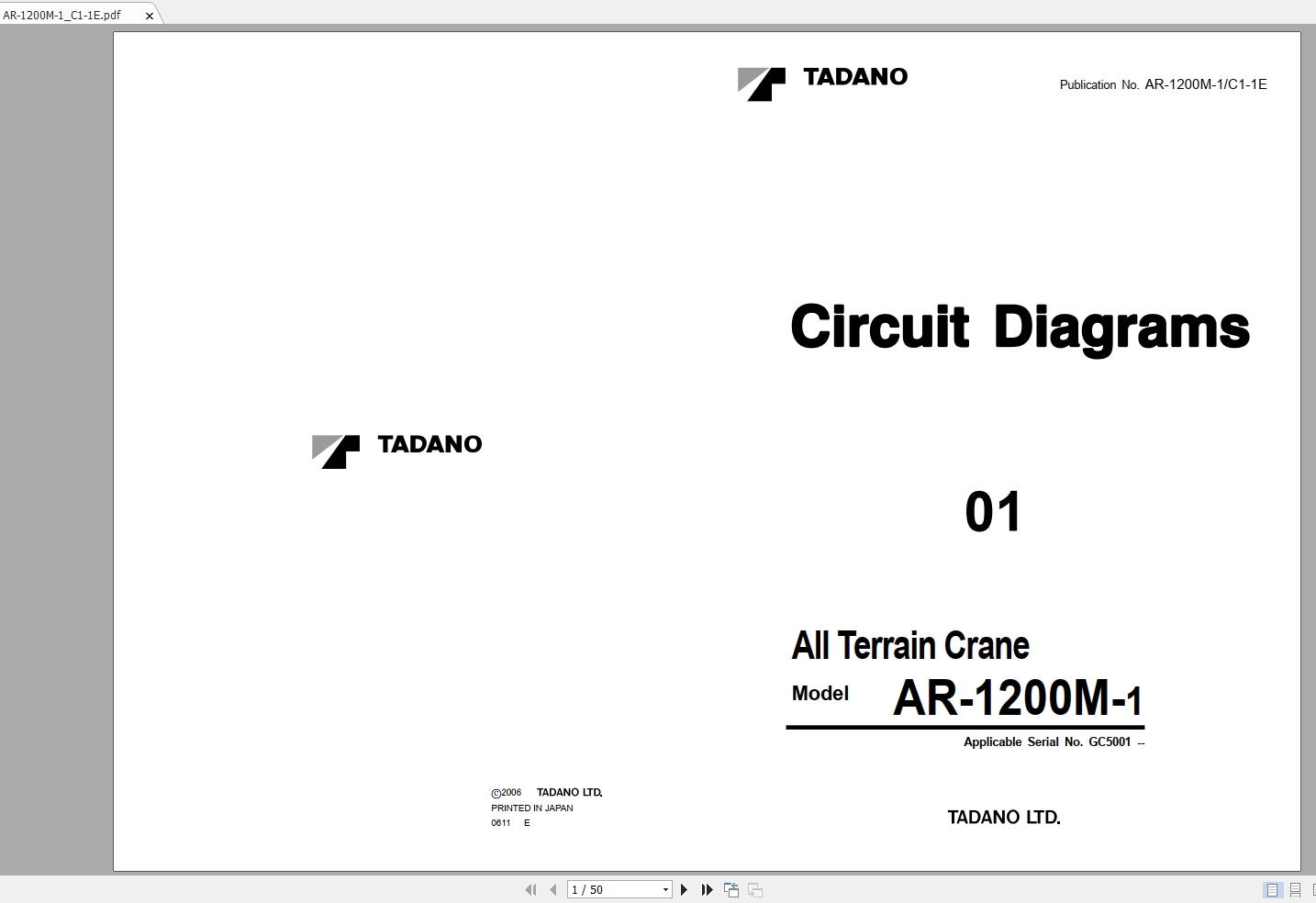 Tadano Crane AR 1200M 1 Circuit Diagrams 1