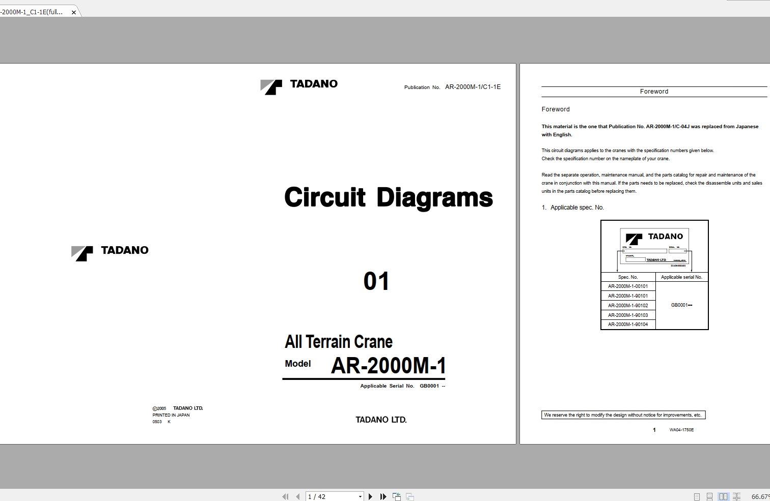 Tadano Crane AR 2000M 1 Circuit Diagrams 1QnJPE