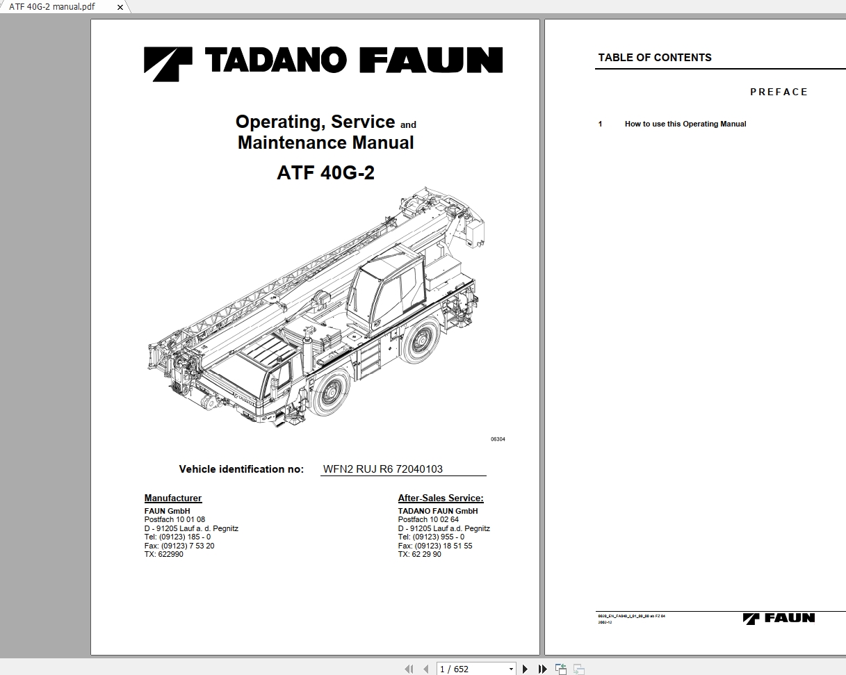 Tadano Crane ATF 40G 2 Operating Service Maintenance Manual 1