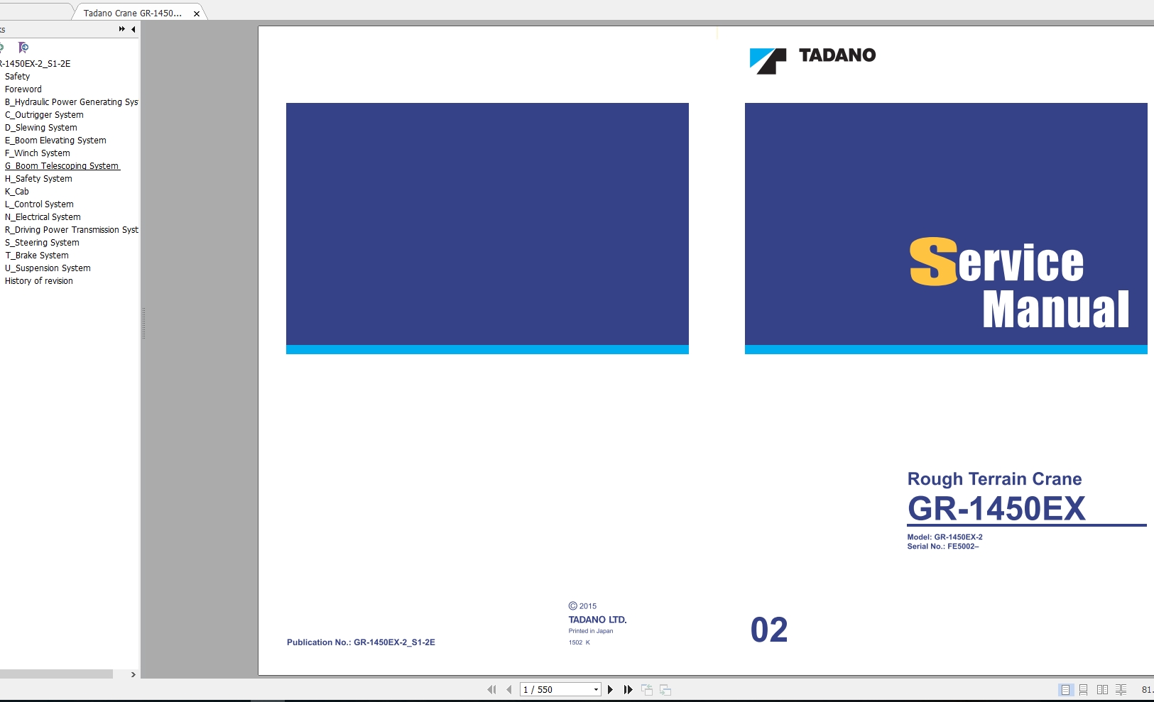 Tadano Crane GR 1450EX 2S1 2E Service ManualsFE5002 1