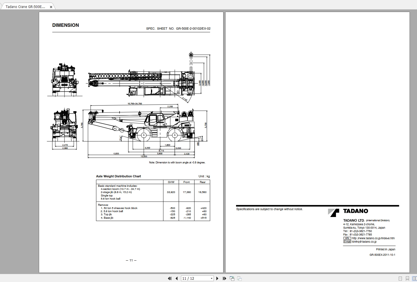 Tadano Crane GR 500EX GX 500EXL Service Manual Diagrams 2