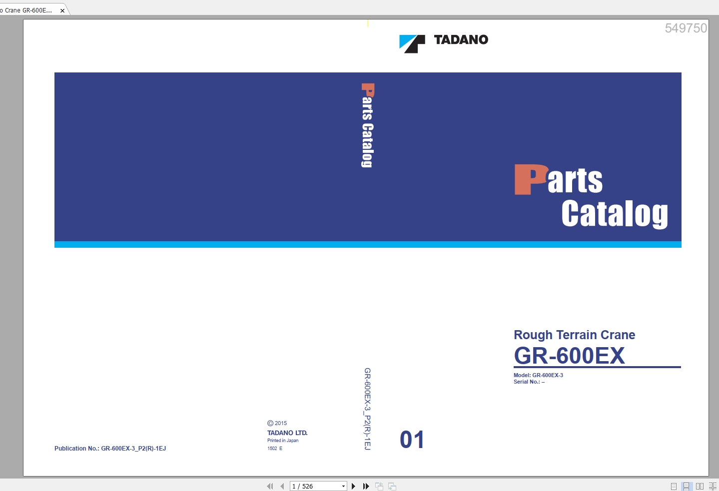 Tadano Crane GR 600EX 3P2R 1EJ Parts Catalog 1