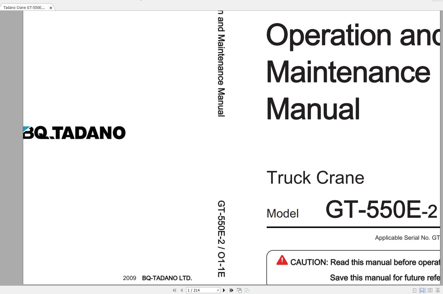 Tadano Crane GT 550E 2O1 1E Operation Maintenance Manual 1