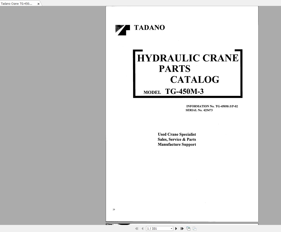Tadano Crane TG 450M 3P 0200001 Parts Catalog425473 1