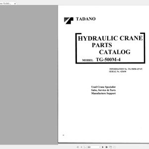 Tadano Crane TG 500M 4 Service Manual Parts Catalog 1