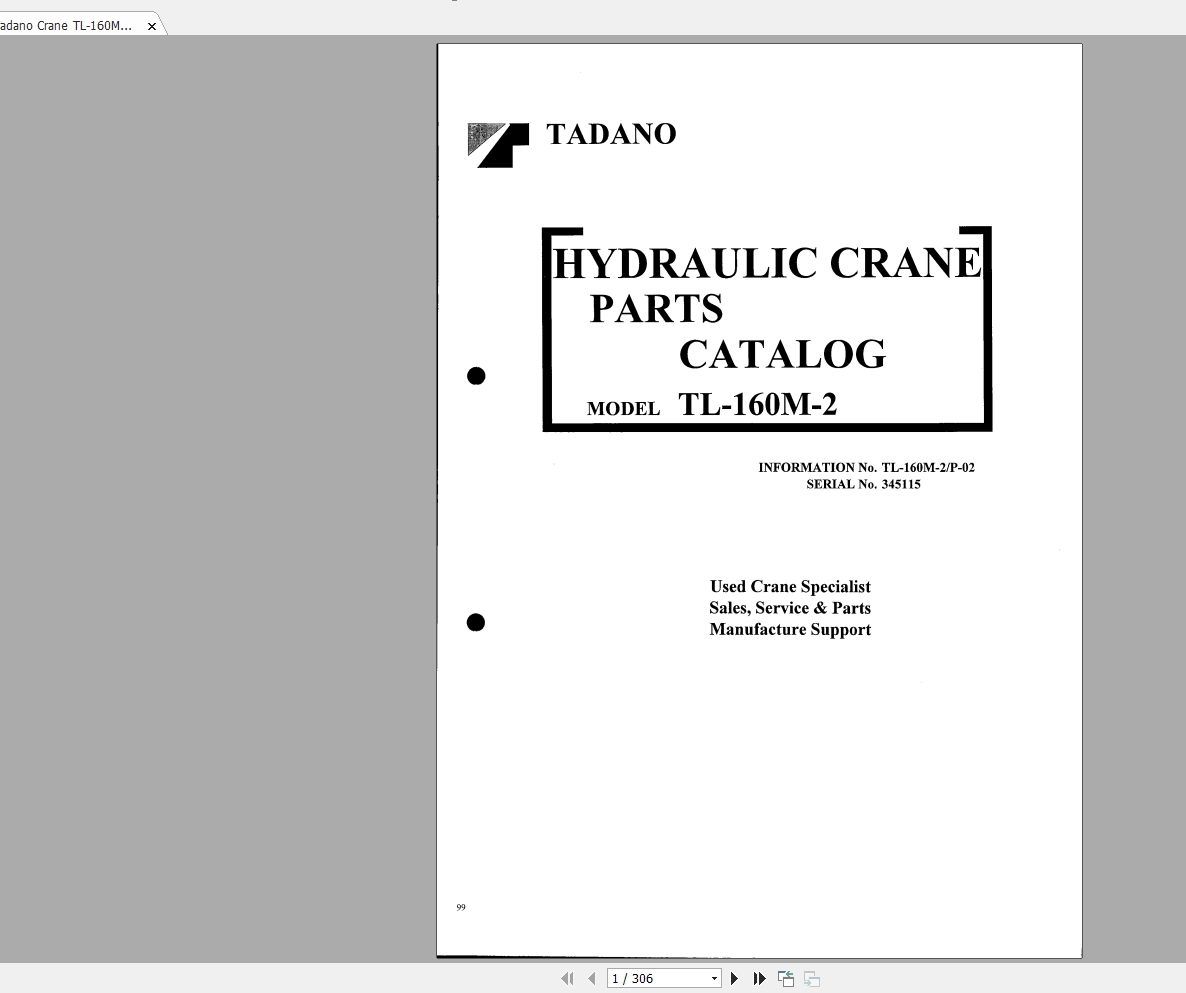 Tadano Crane TL 160M 2P 0200001 Parts Catalog345115 1