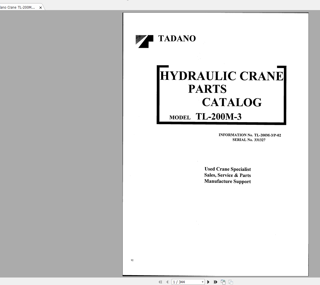 Tadano Crane TL 200M 3P 02 Parts Catalog331327 1