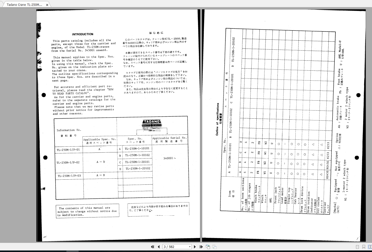 Tadano Crane TL 250M 1P 0300001 Parts Catalog340001 2