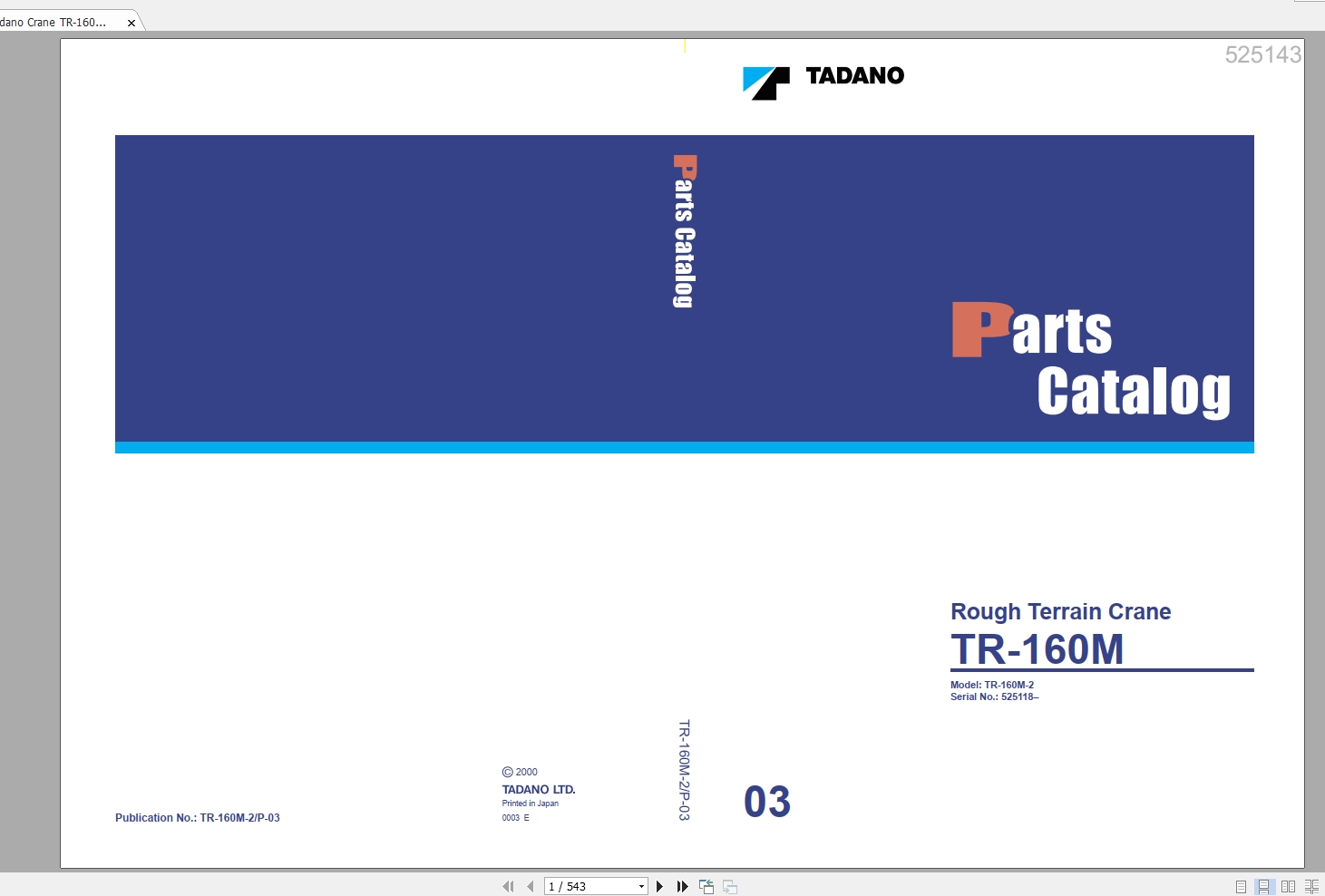 Tadano Crane TR 160M 2 Service Parts Manuals 1