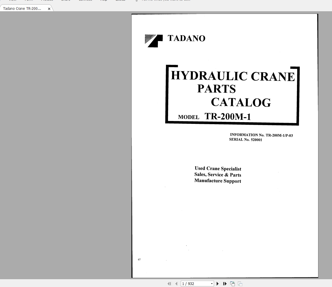 Tadano Crane TR 200M 1P 03 Parts Catalog520001 1