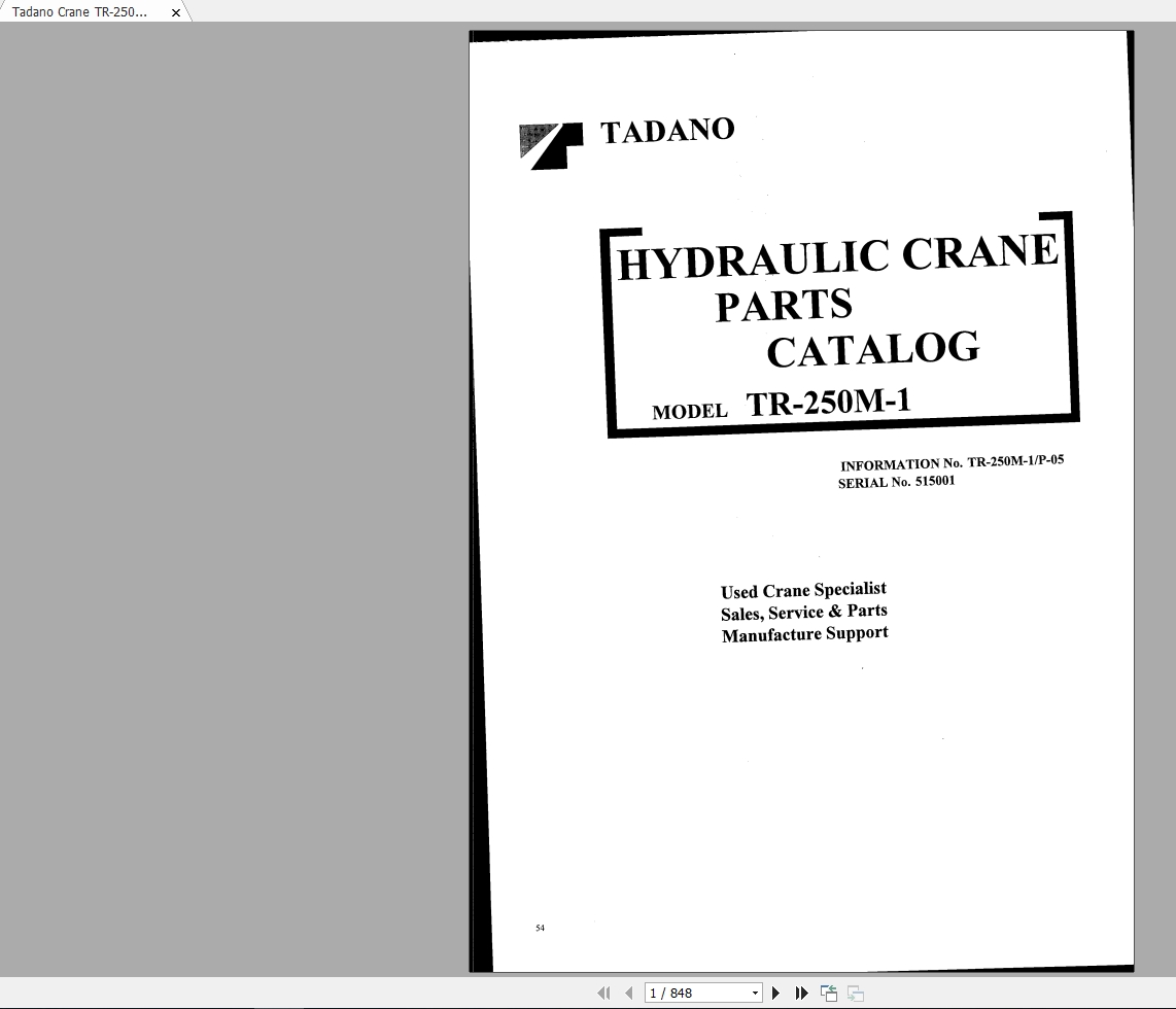 Tadano Crane TR 250M 1P 05 Parts Catalog515001 1