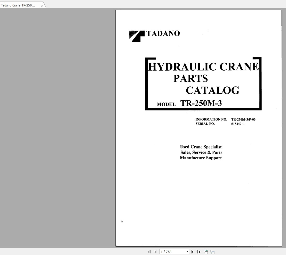 Tadano Crane TR 250M 3P 03 Parts Catalog515247 1