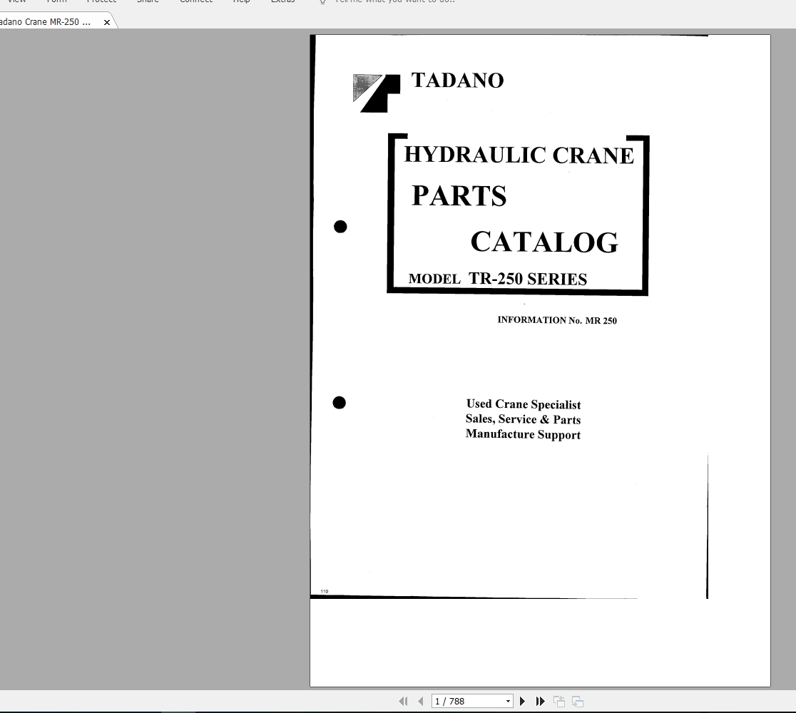 Tadano Mobile Crane TR250 Spare Parts Catalog